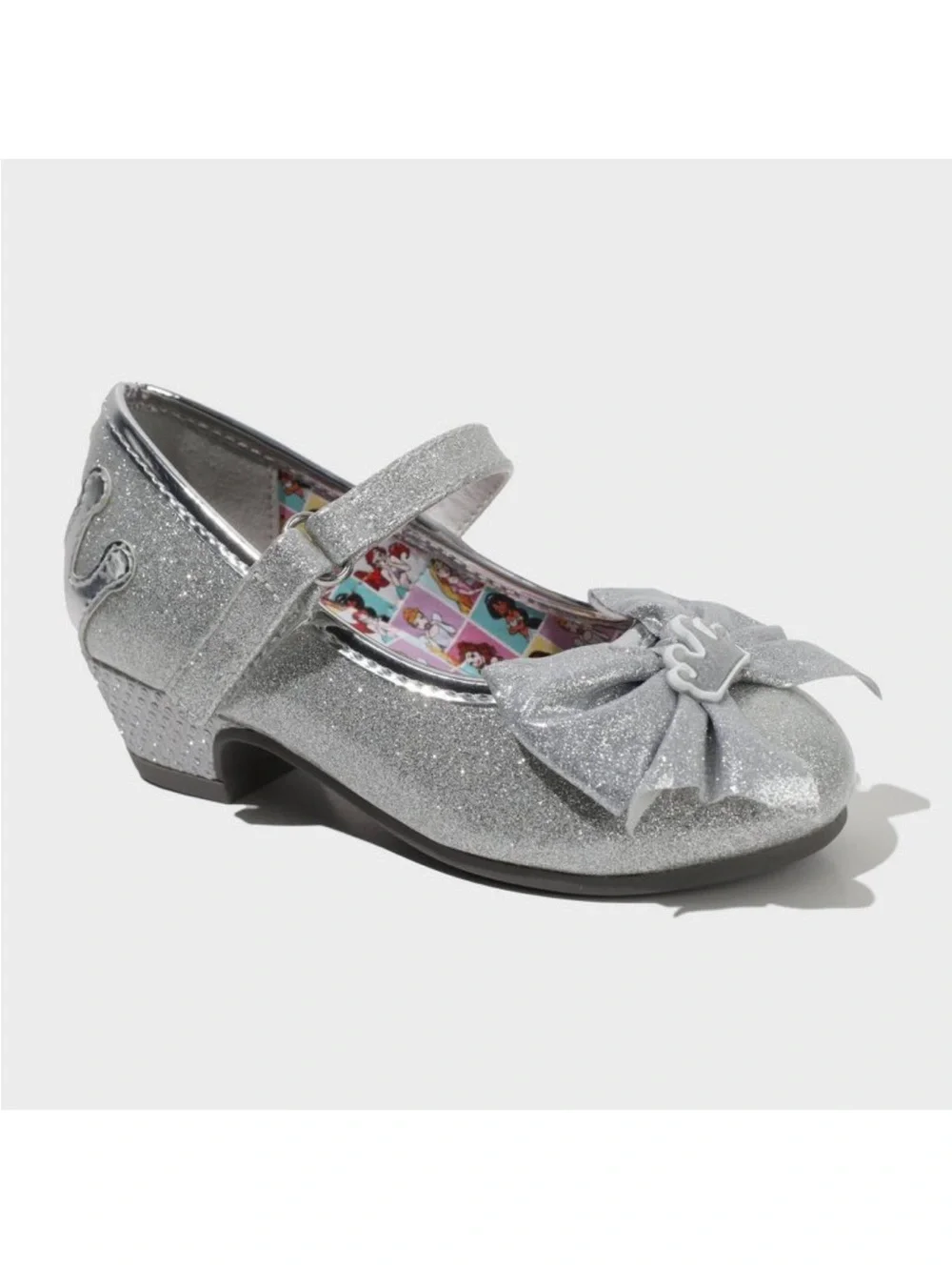 Toddler Girls' Disney Mary Jane Heels - Silver -Adjustable Strap, Block Heel,